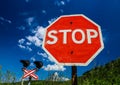 Stop sign in front of a railway crossing Royalty Free Stock Photo