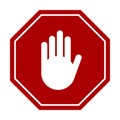 Stop sign with hand icon on red octagon background prohibition sign for graphic design, logo, website, social media, mobile app, U