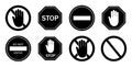 Stop sign. Icon of attention and danger. Black symbol of caution, forbidden and warning. Hand in circle and octagon. Signs Royalty Free Stock Photo