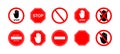 Stop sign. Icon of ban for traffic car on road. Red sign of stop with hand. Symbol of restricted of traffic on street, near school Royalty Free Stock Photo