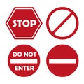 Stop sign icon. Do not enter symbol. Vector traffic sign. Red regulation set. Royalty Free Stock Photo