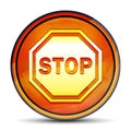 Stop sign icon shiny bright orange round button illustration Royalty Free Stock Photo