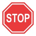 Stop sign, icon STOP vector. Red color singe symbol illustration