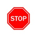 Stop sign. Icon of stop for traffic. Red octagon for road and street. Symbol of warning isolated on white background. Illustration Royalty Free Stock Photo