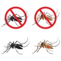 Set Mosquito Vector. Black Silhouette Mosquito Isolated Icon Vector. Stop Sign Vector.