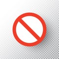 Stop sign isolated on transparent background. Red road no sign. Traffic regulatory warning stop symbol. Notify drivers