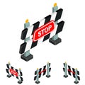 Stop sign isometry. Illustration of the appearance of a barrier with a stop sign.