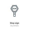 Stop sign outline vector icon. Thin line black stop sign icon, flat vector simple element illustration from editable city elements Royalty Free Stock Photo