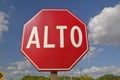 A stop sign reads Alto in the Yucatan Peninsula, Mexico