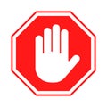 Stop sign. Red forbidding sign with human hand in octagon shape. Stop hand gesture, do not enter, dangerous Royalty Free Stock Photo
