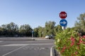 Stop sign on the road. Stop markings on the street Royalty Free Stock Photo