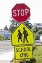 Stop Sign and School Crosswalk Sign Royalty Free Stock Photo