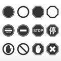 Stop sign set. Black traffic sign for safe traffic.