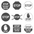 Stop sign. Set of stop icons isolated on white background. Vector illustration Royalty Free Stock Photo