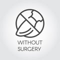 Stop sign surgeon. Icon drawing in thin linear style. Symbol abuse of plastic surgery. Vector illustration