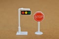 Stop sign symbol and traffic light. Road traffic control. Forbidden sign Royalty Free Stock Photo