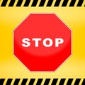 Stop sign template with yellow caution police line background