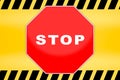 Stop sign template with yellow caution police line background