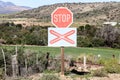 Stop sign at unguarded railway crossing
