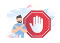 Stop sign vector illustration. Flat tiny prohibition no gesture person concept. Warning, danger or safety caution