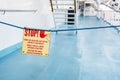 stop sign on walking deck on the ship at sea Royalty Free Stock Photo