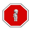 Stop sign - white 3D man on stop sign shows stop signa Royalty Free Stock Photo