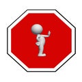 Stop sign - white 3D man on stop sign shows stop signa Royalty Free Stock Photo