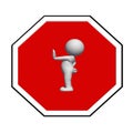 Stop sign - white 3D man on stop sign shows stop signa Royalty Free Stock Photo