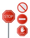 Stop signs collection in red and white, traffic sign to notify drivers and provide safe and orderly street operation. Royalty Free Stock Photo