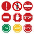 Stop signs collection in red and white, traffic sign to notify drivers and provide safe and orderly street operation