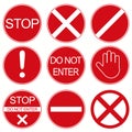 Stop signs collection in red and white, traffic sign to notify drivers and provide safe and orderly street operation Royalty Free Stock Photo