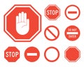 Stop signs collection in red and white Royalty Free Stock Photo