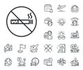 No smoking line icon. Stop smoke sign. Hotel service. Plane jet, travel map and baggage claim. Vector Royalty Free Stock Photo