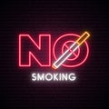 Stop smoking neon sign. Prohibition symbol of smoking.