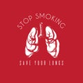 Stop smoking, save your lungs. Vector hand drawn realistic illustration of lungs isolated.