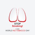 Stop Smoking. World no tobacco day. Cutout paper red lungs on white background.