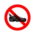 Stop Sneakers. Red prohibition road sign. Ban sport shoes