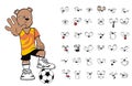 Stop Soccer futbol bear kid cartoon expressions collection
