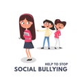 Stop social bullying concepts with bad girls bullying another girl. Kids bullying at school concept. Bullying teenagers cartoon