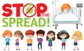 Stop the spead logo with group of teenager and a patient cartoon character