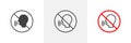 Stop Talking Sign Icon Set. Prohibited noise Silence and keep quiet vector symbol in a black filled and outlined style. Hush Now Royalty Free Stock Photo