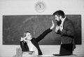 Stop talking to me. Criticism and objection concept. Teacher wants man to shut up. Please shut up. Tired of complaints Royalty Free Stock Photo