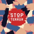 Stop terror grunge postcard template