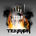 Stop terror hand in the fire smoke Eiffel Tower Royalty Free Stock Photo