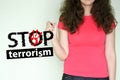 Stop terrorism concept. a girl Royalty Free Stock Photo