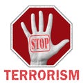 Stop terrorism conceptual illustration. Open hand with the text stop terrorism