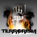 Stop terrorism hand in the fire smoke Eiffel Tower Royalty Free Stock Photo