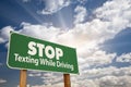 Stop Texting While Driving Green Road Sign Royalty Free Stock Photo