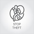 Stop theft line icon. Graphic label against the theft of things, piracy, hacking, information and personal property Royalty Free Stock Photo