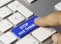 Stop and think - Inscription on Blue Keyboard Key Royalty Free Stock Photo